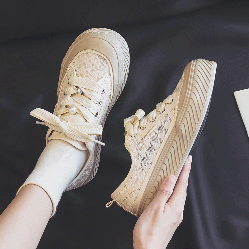 人本帆布鞋女生网面透气百搭球鞋2024夏季新款韩版潮流学生板鞋子