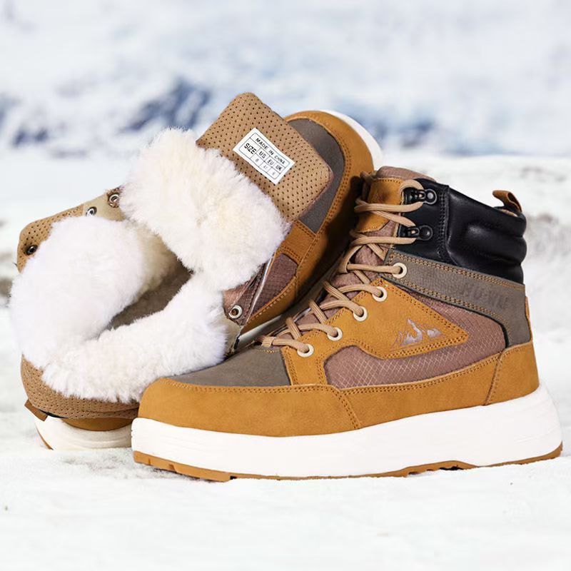 真羊皮毛一体高帮棉鞋男士防滑加厚保暖休闲青年运动棉皮鞋加绒