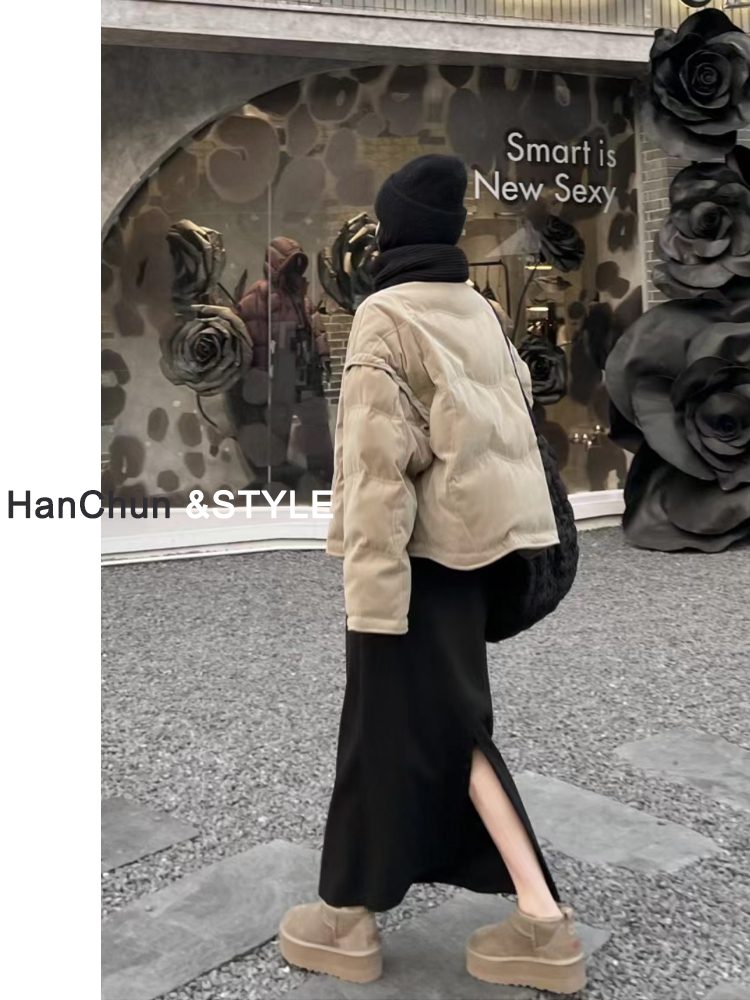 黑色针织半身裙女秋冬中长款显瘦小个子包臀直筒冬裙开叉一步长裙