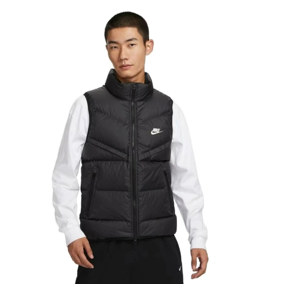 【官方】NIKE/耐克 男子黑色立领休闲羽绒马甲外套-FB8184-010
