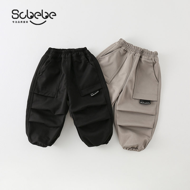 SCBEBE儿童工装裤冬季2024新款男童韩版时尚洋气捏折裤子AK1000