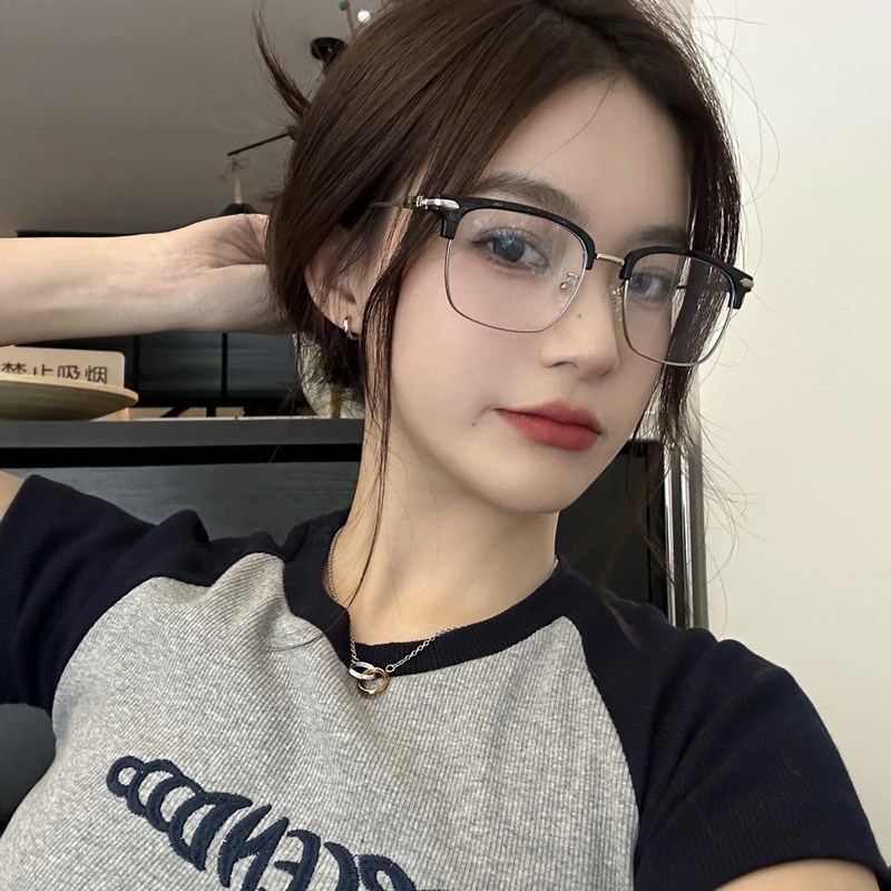 近视眼镜女素颜可配度数痞帅文艺理工男半框眼镜防蓝光大脸眼睛框