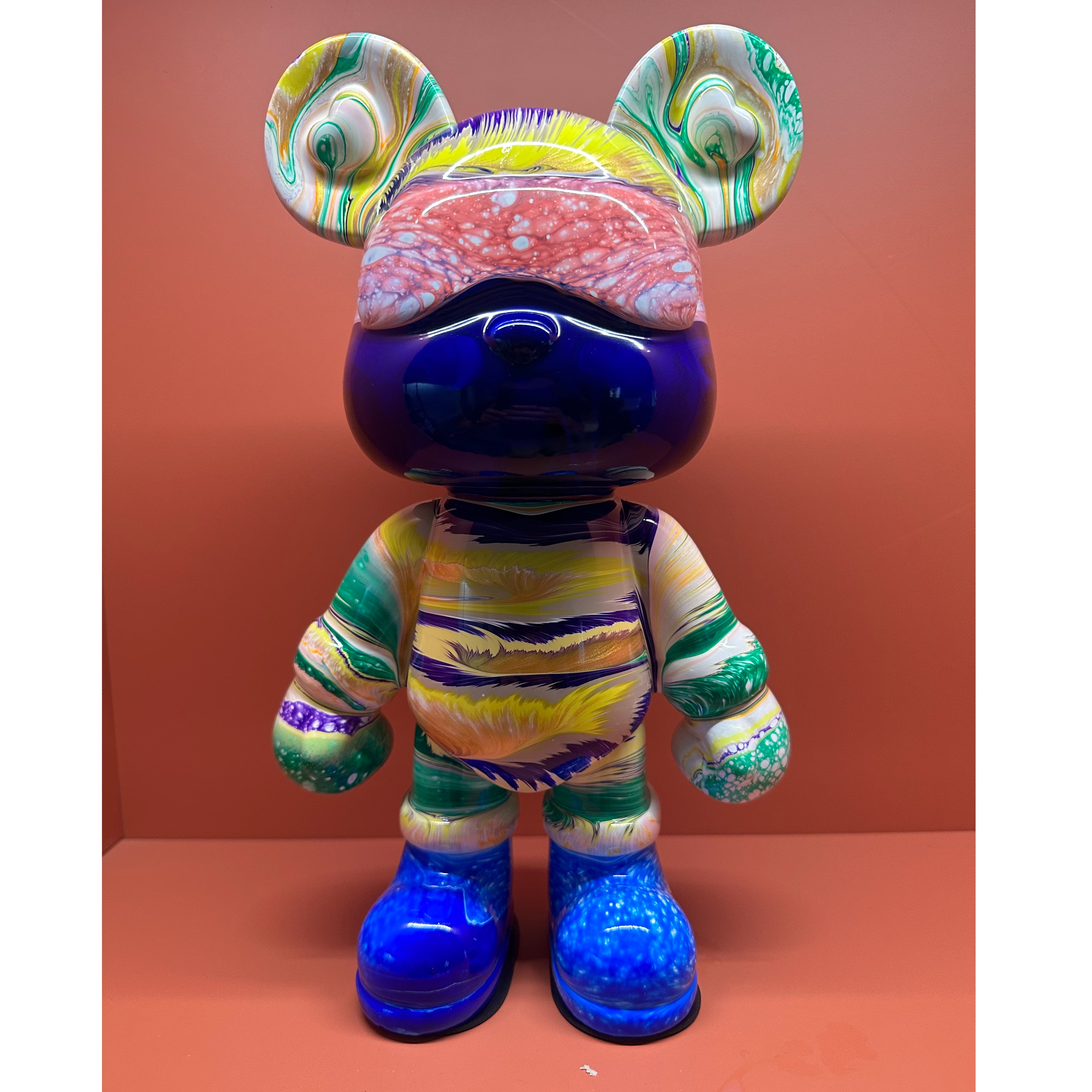 纯手工制作。DIY流体 『酷酷熊』储钱罐 摆件 潮玩 卡通 树脂