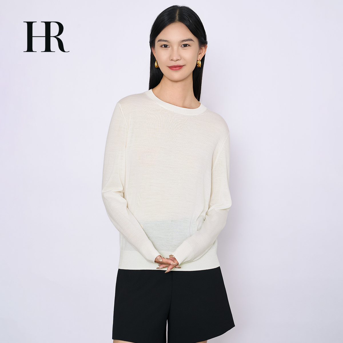 【HR赫莲娜】秋冬绵羊毛保暖套头圆领长袖毛衫打底长袖针织衫-小小