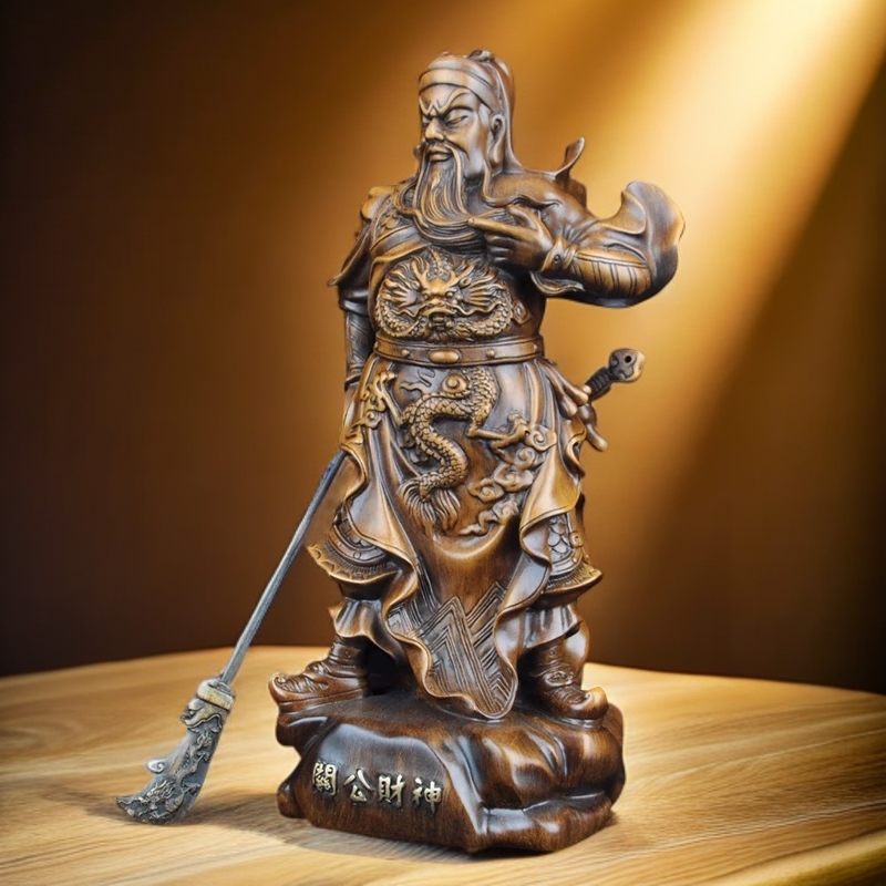 DA  玄关平安吉祥关羽关公木纹像家具装饰工艺品（长42宽28高76cm）