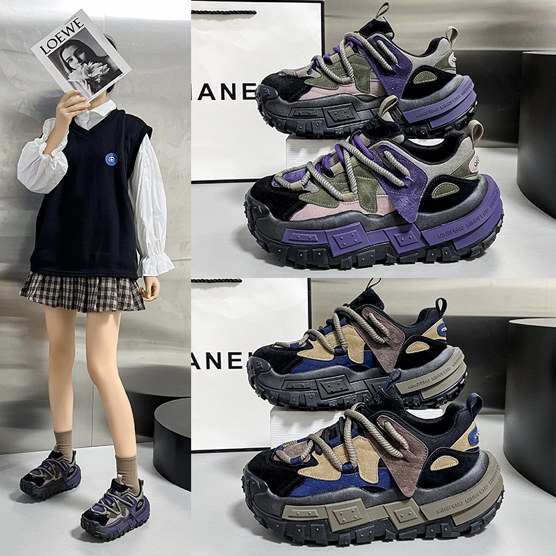 真皮厚底老爹鞋女款2023新款秋冬款运动鞋休闲鞋百搭冬季女鞋