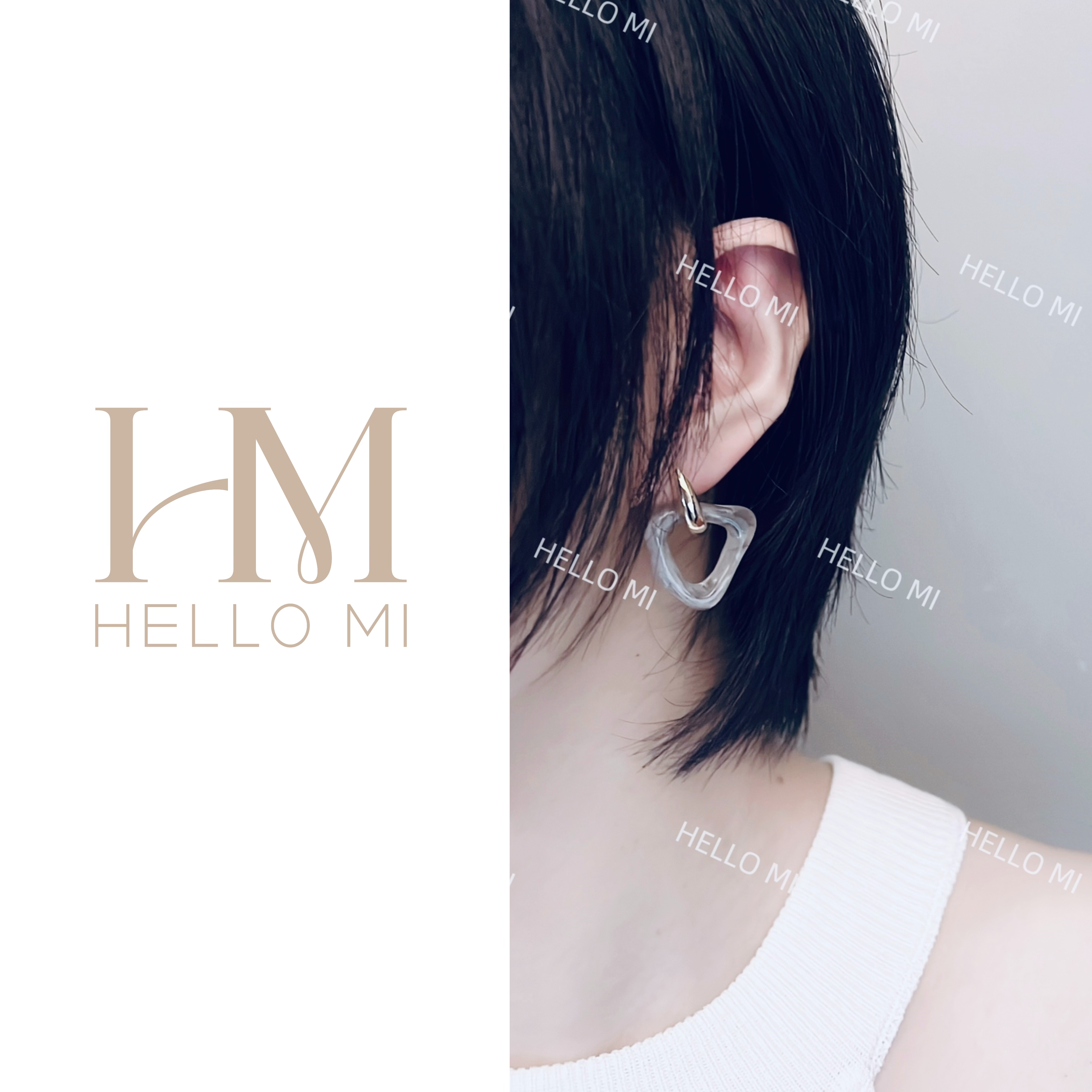 铜合金耳饰 气质款“法式烟熏”不规则三角 AB灰/白 简约百搭耳环