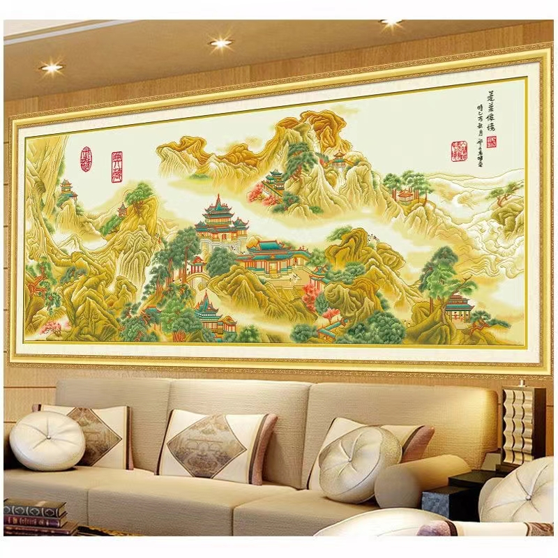 十字绣蓬莱仙境2023新款古绢布中式名画客厅办公室大气满绣风景图