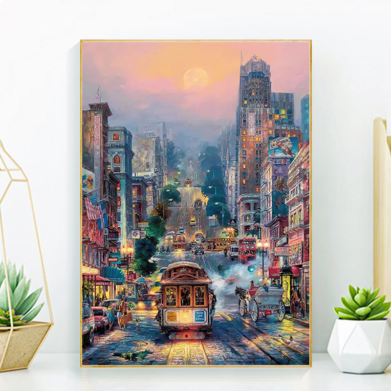 十字绣浪漫小镇大格四股绣棉线65*85厘米42色满绣时尚欧式客厅画