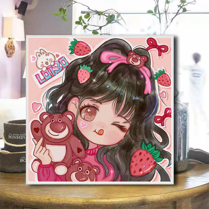 十字绣草莓熊女孩大格四股绣65*65厘米满绣简单新手原创正版授权