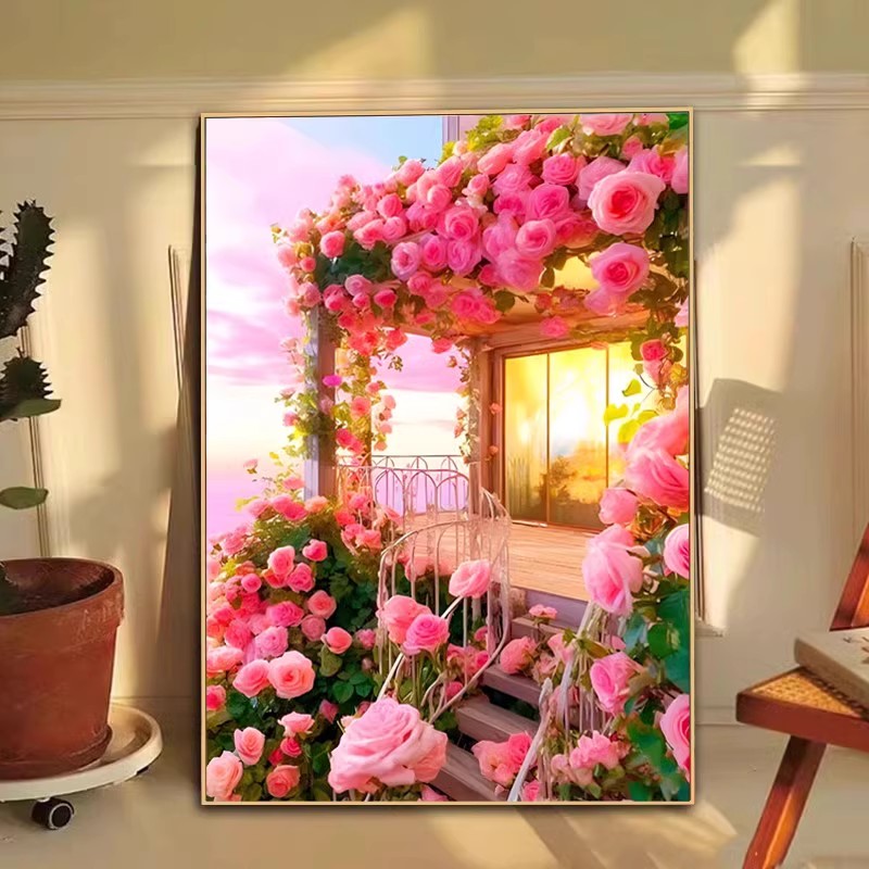 十字绣蔷薇小院新款线绣客厅卧室玄关简约现代花卉风景小件42色