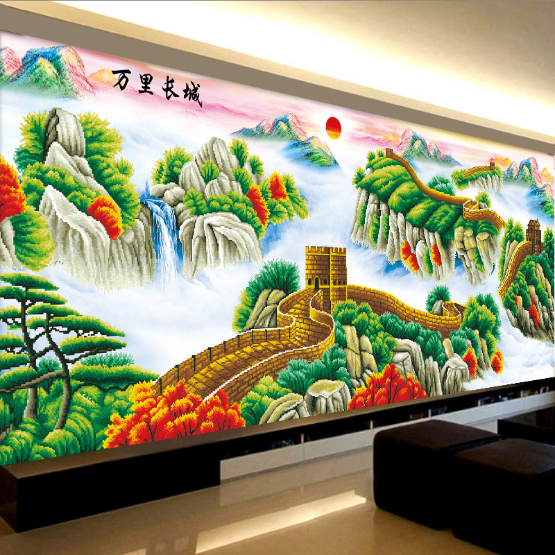 十字绣盛世长城旭日东升客厅大幅山水画印花满绣客厅办公室大气