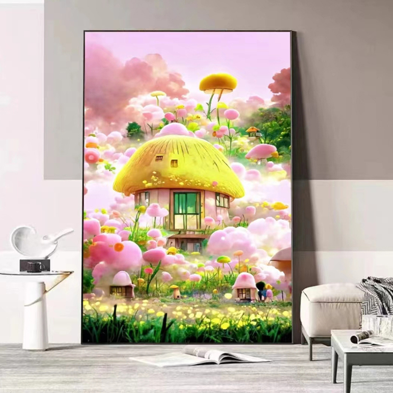 十字绣梦幻蘑菇屋竖版线绣大格棉线客厅玄关卡通唯美风景简约现代