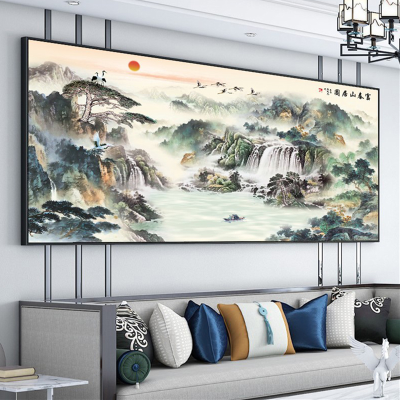 十字绣：水墨富春山山居图（黄色）大图 51色满绣 有勾边简约现代