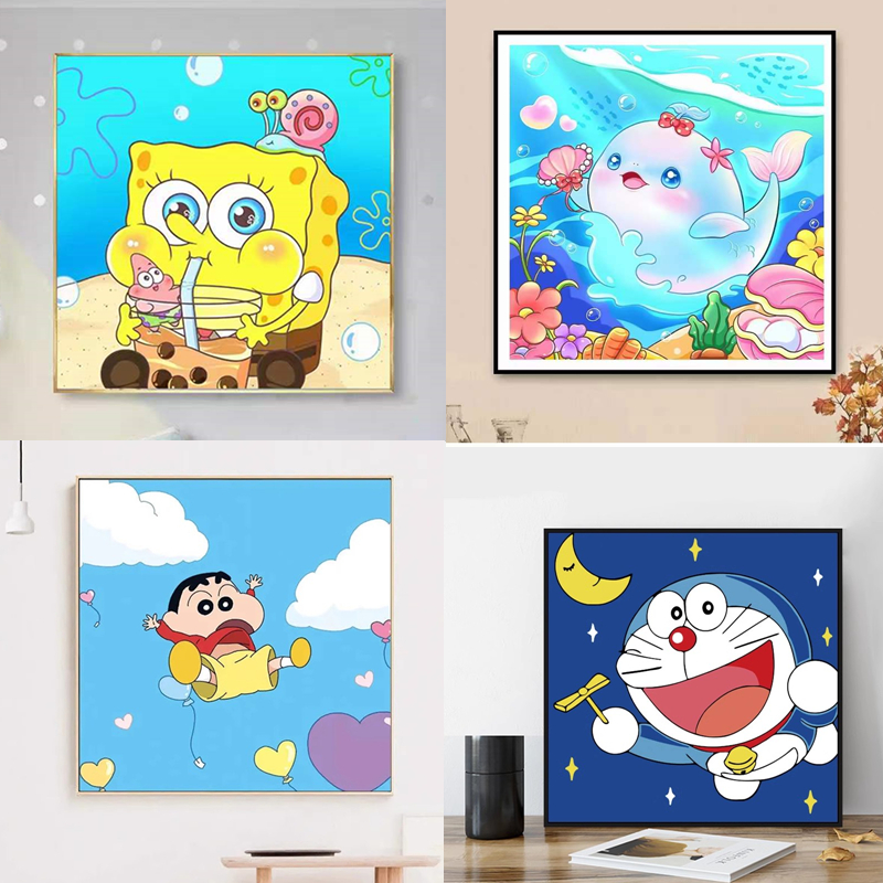 十字绣萌版海绵宝宝线绣客厅儿童房卡通动漫简单学生手工28色小图