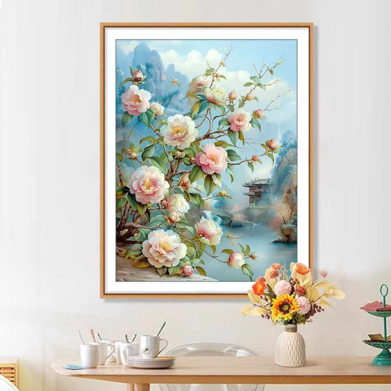 十字绣漫山花开2025新款客厅卧室新中式花卉山水高级感山茶花59色
