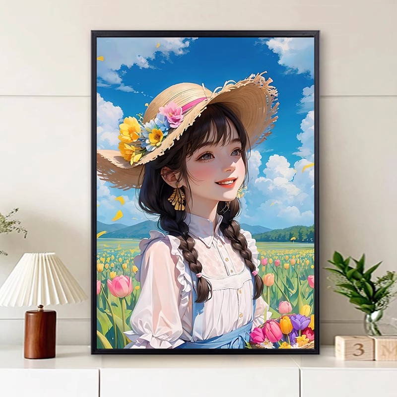 十字绣田园郁金香女孩新款线绣客厅卧室玄关简约现代美女满绣54色