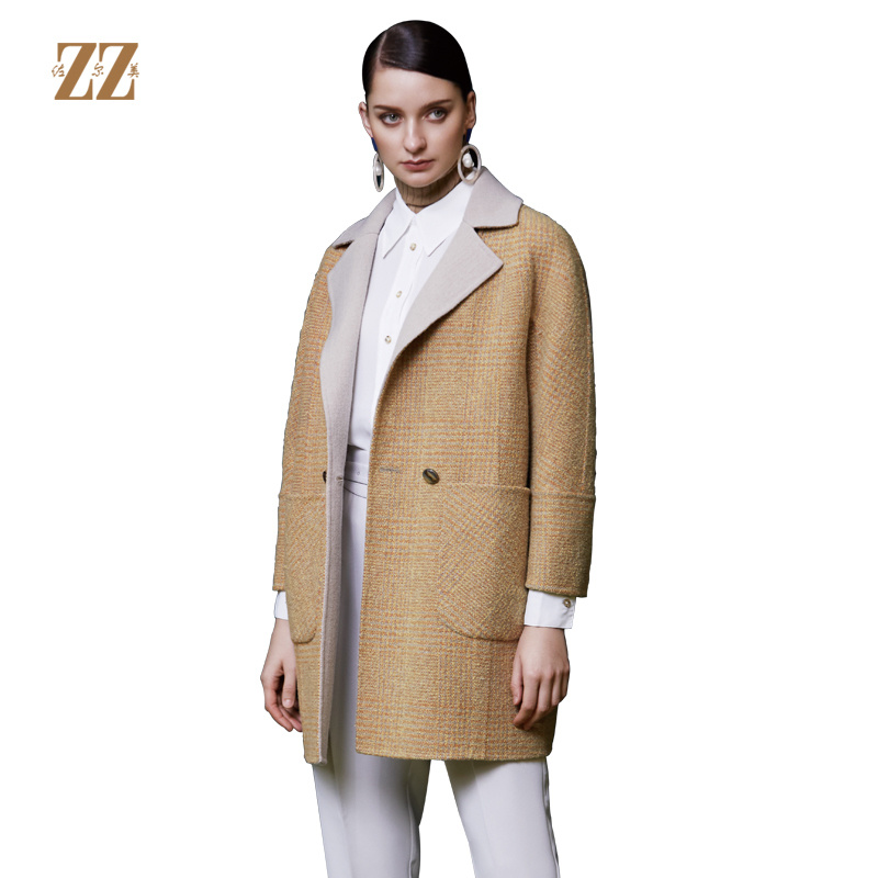 佐尔美冬季新款气质复古宽松羊毛双面呢大衣外套E94SM02