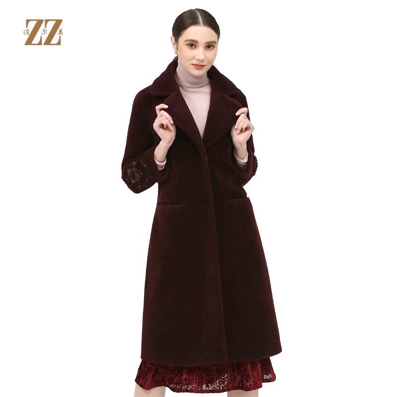 佐尔美新品秋冬气质百搭修身显瘦羊剪绒大衣外套中长款E74YJ41