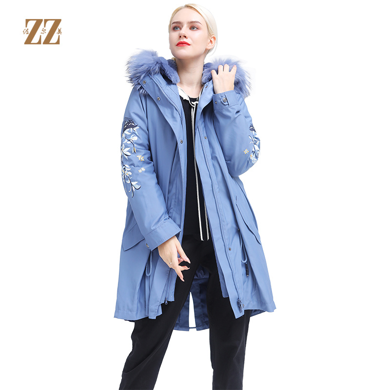 佐尔美冬季新款气质加厚潮流貉子毛领保暖户外羽绒服女款E84PQ48