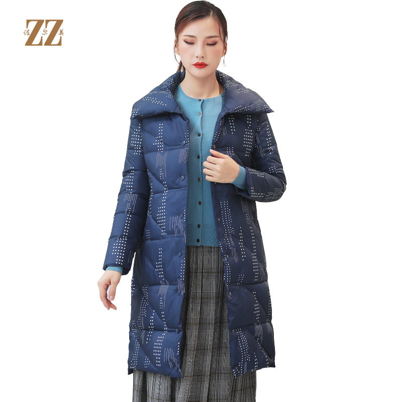 佐尔美冬季新款中长款立领时尚双穿波点羽绒服保暖加厚女E94YY42