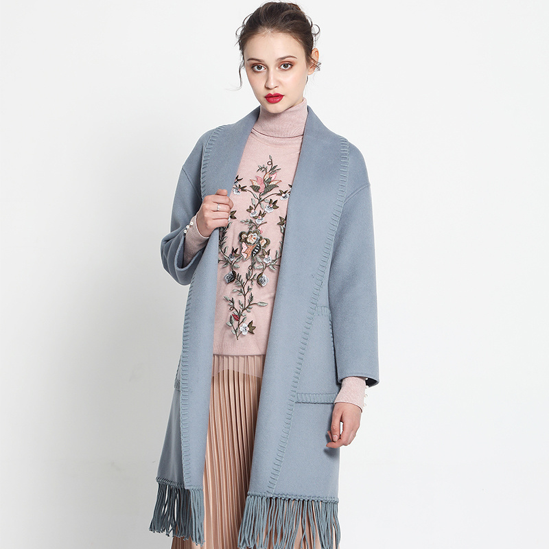 佐尔美ZZ 新品双面呢女士中长款大衣E64SM05