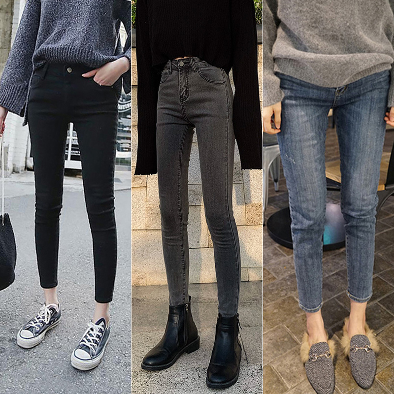 小脚牛仔裤女秋冬2025新款爆款高腰显瘦紧身矮个子九分加绒小脚裤