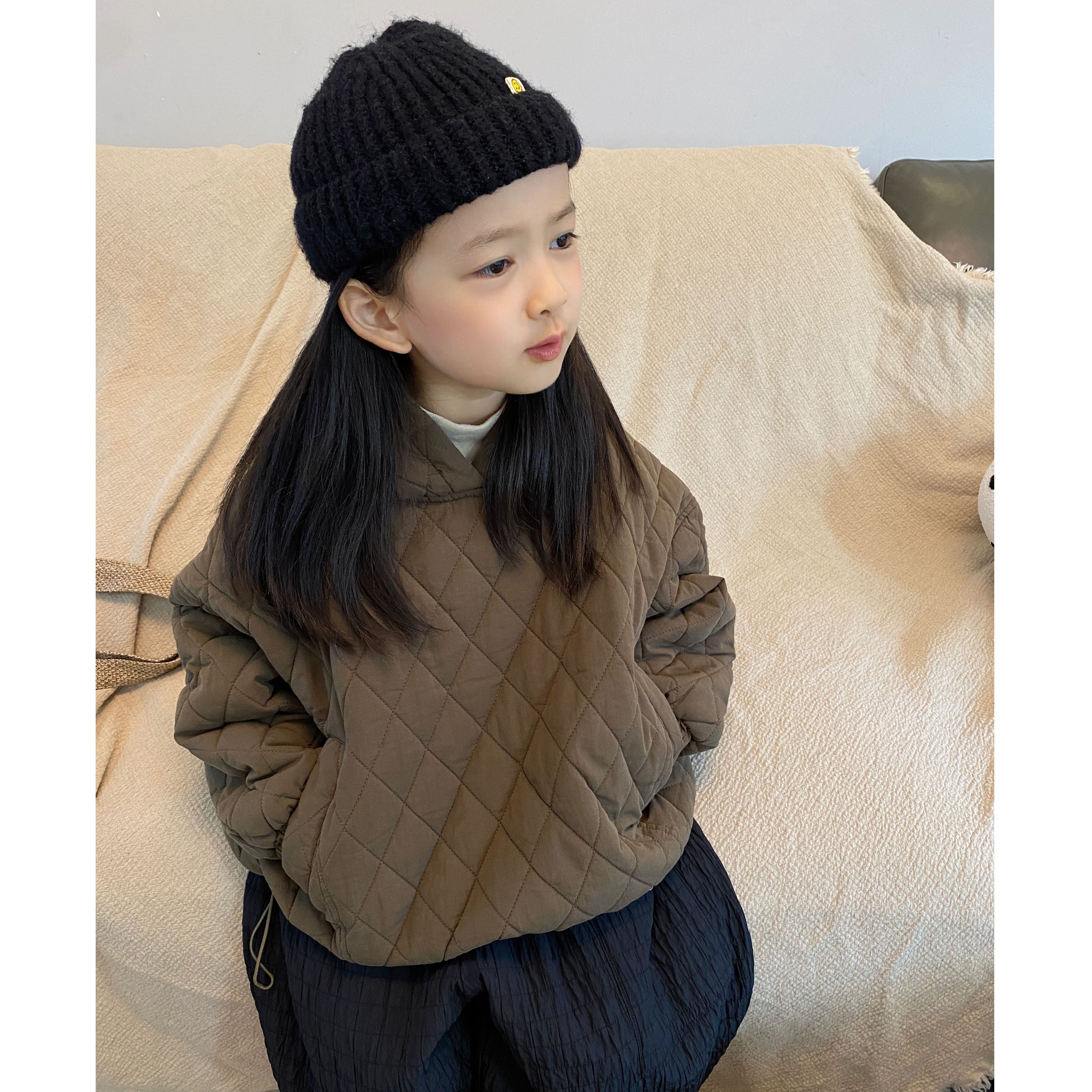 M-Y356男女童中性款韩版秋冬季菱格绗线连帽外套