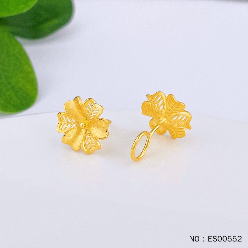 【百叶福】足金999.9耳钉花丝百搭精美纯黄金耳饰