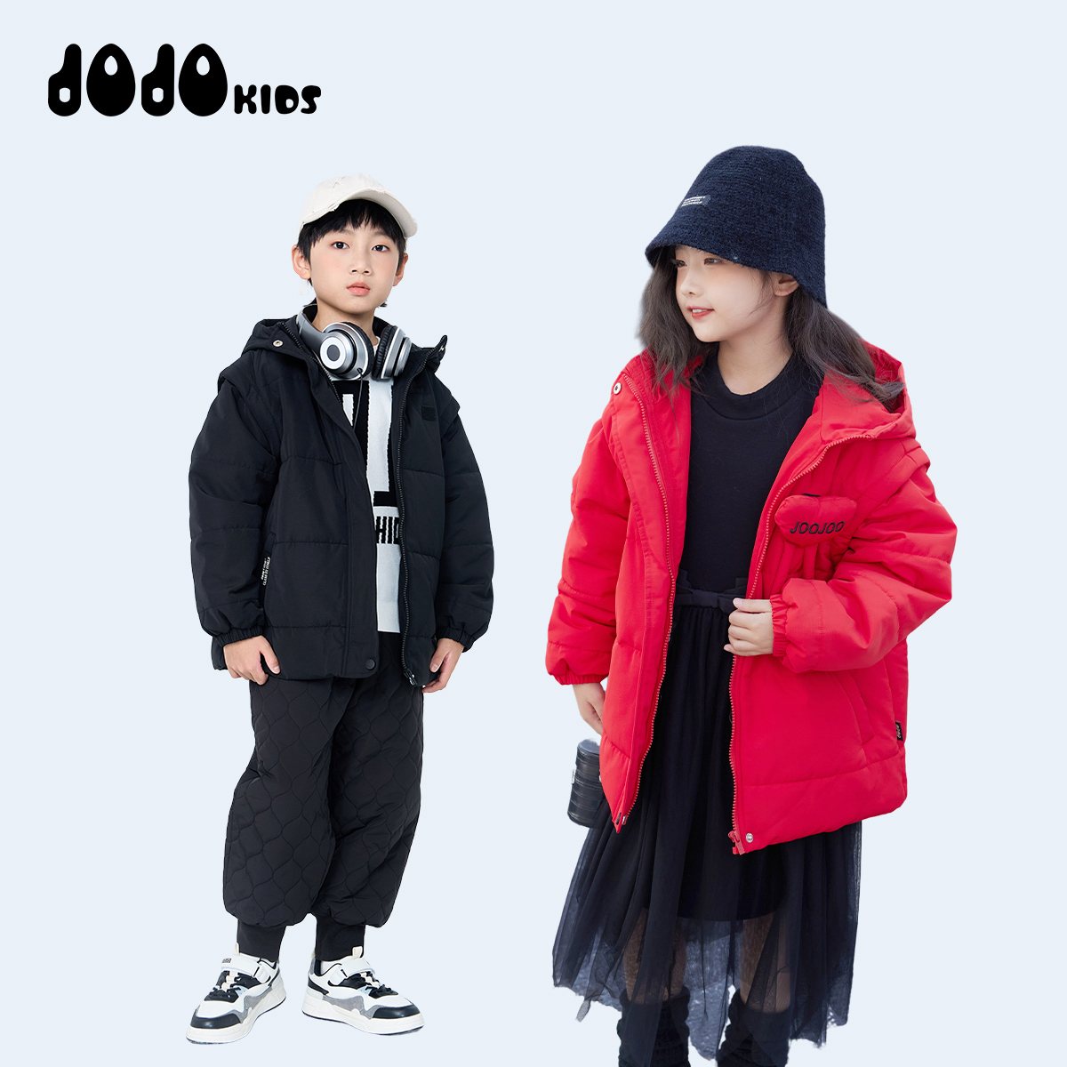 jojo童装男女童秋冬连帽多功能棉服外套宽松个性潮牌保暖13423234
