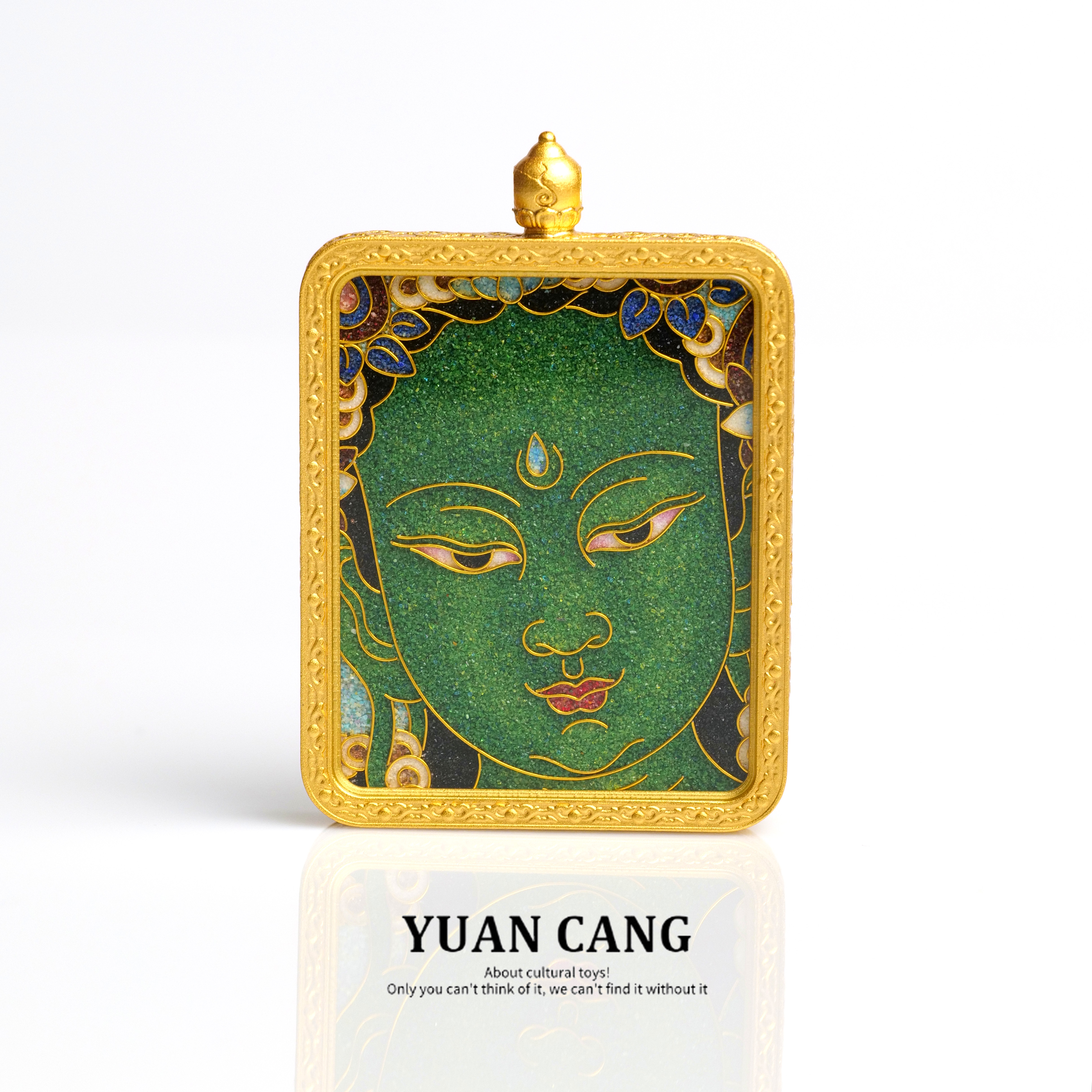 【元藏唐卡.绿度母】手工掐丝工艺，矿物颜色填充，铜制外壳.