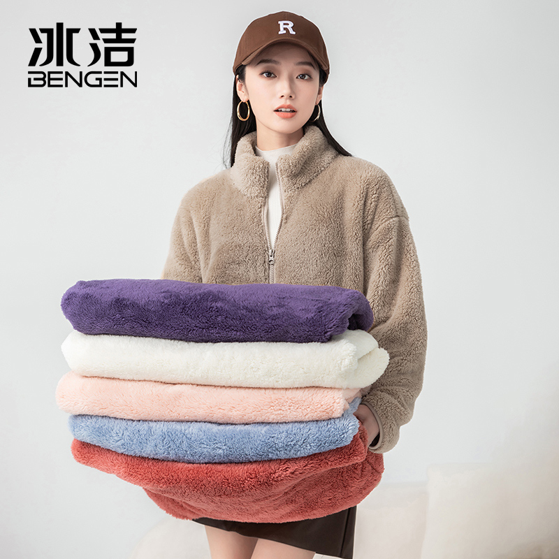 冰洁秋季纯色珊瑚绒短外套女士潮流情侣休闲立领外套YLR003【M】