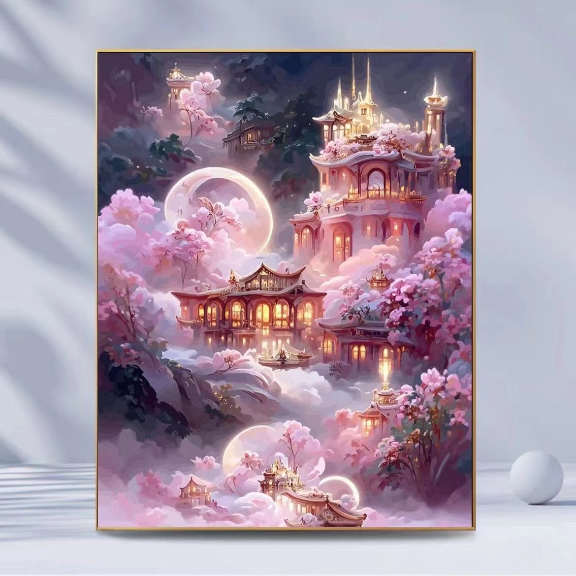 玫瑰城堡治愈风景点diy钻石画贴钻十字绣解压卧室装饰画礼物