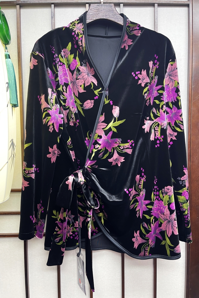 丝绒提花高级修身民族风女士小衫1382