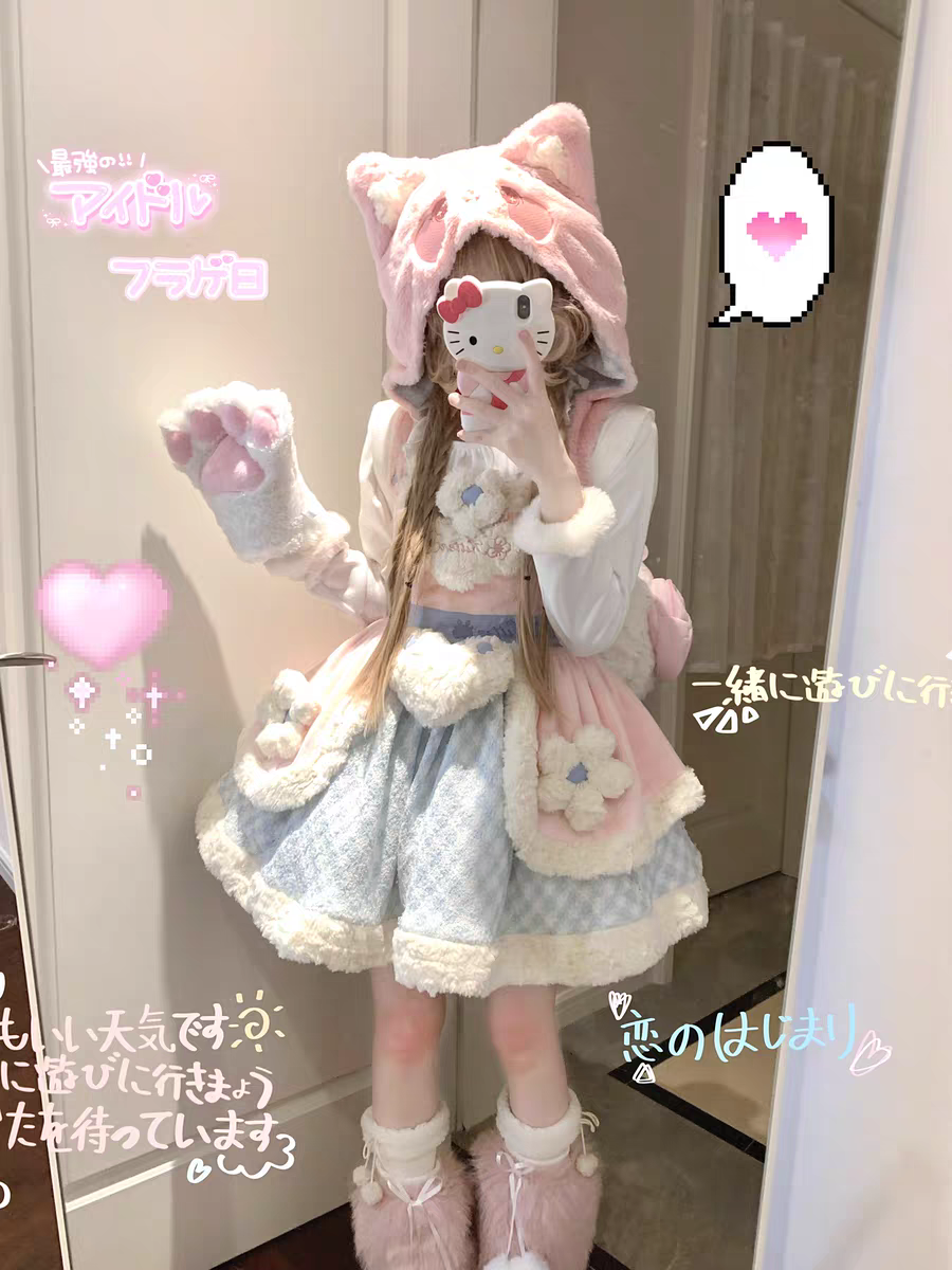 【1.11新款现货】嗷呜一口JSK秋冬毛绒绒甜美软糯lolita连衣裙