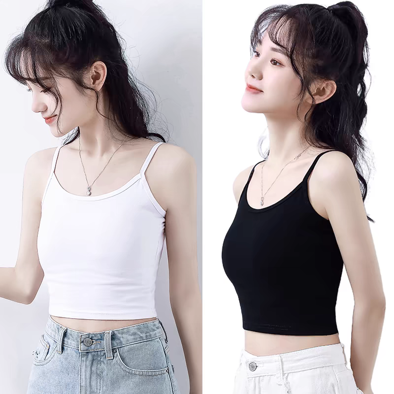 小吊带背心女打底短款黑白修身上衣外穿内搭可调节薄高弹