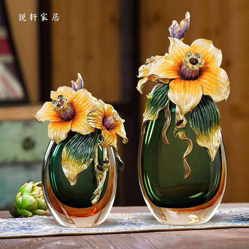 高档珐琅彩轻奢琉璃花瓶摆件客厅玄关高级感家居装饰乔迁新居礼物