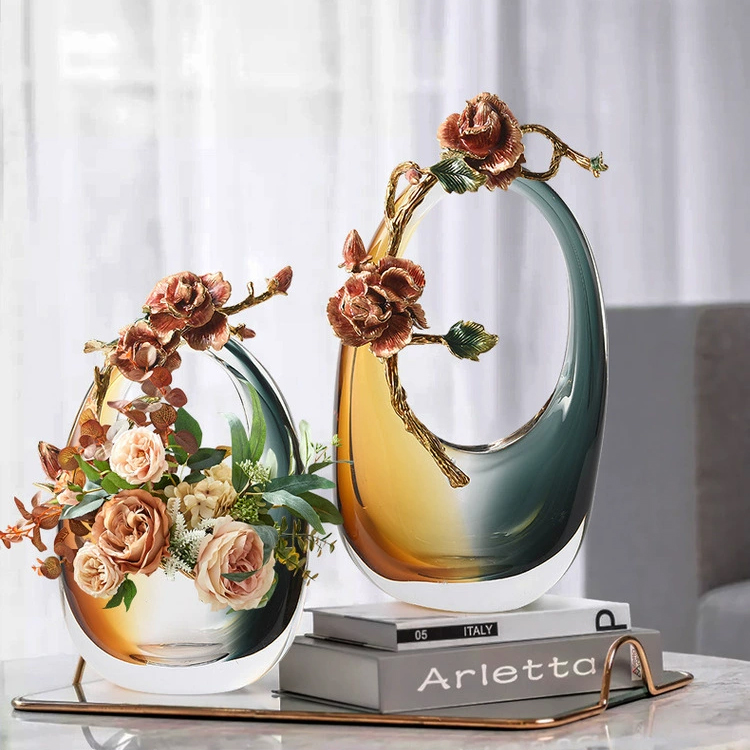 珐琅彩琉璃艺术提篮花瓶摆件客厅高级感轻奢创意高颜值装饰品乔迁