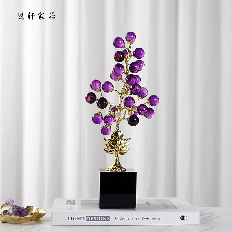 紫色葡萄树轻奢高档家居客厅玄关酒柜桌面装饰工艺品电视柜摆件