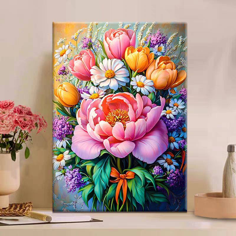 【惜牡丹花】大颗粒画布红线条diy数字油画解压治愈手工涂色装饰画
