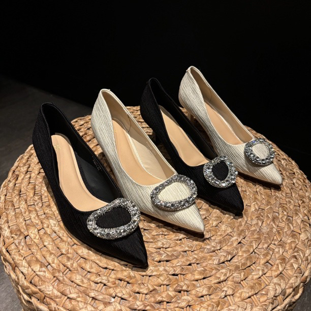 1291秋季新款水钻扣件高跟鞋女细跟法式气质5-7公分高跟鞋不累脚