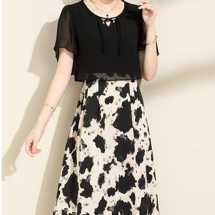 【YS1207】夏装新款时尚显瘦印花拼接假两件连衣裙