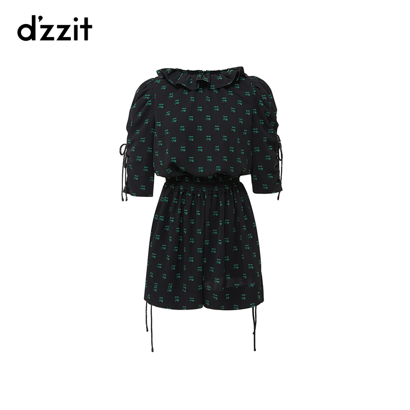 【诗语专属】dzzit地素衬衫式连体短裤夏法式满印印花短袖休闲裤女