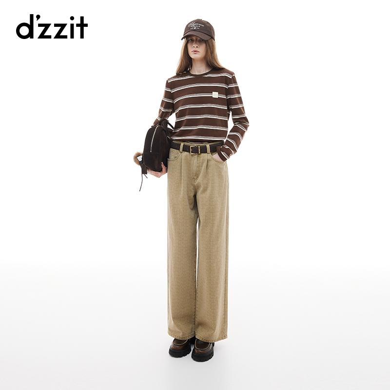 dzzit地素牛仔裤冬季美拉德雅丹风棉质满印阔腿裤女3I4R8186L
