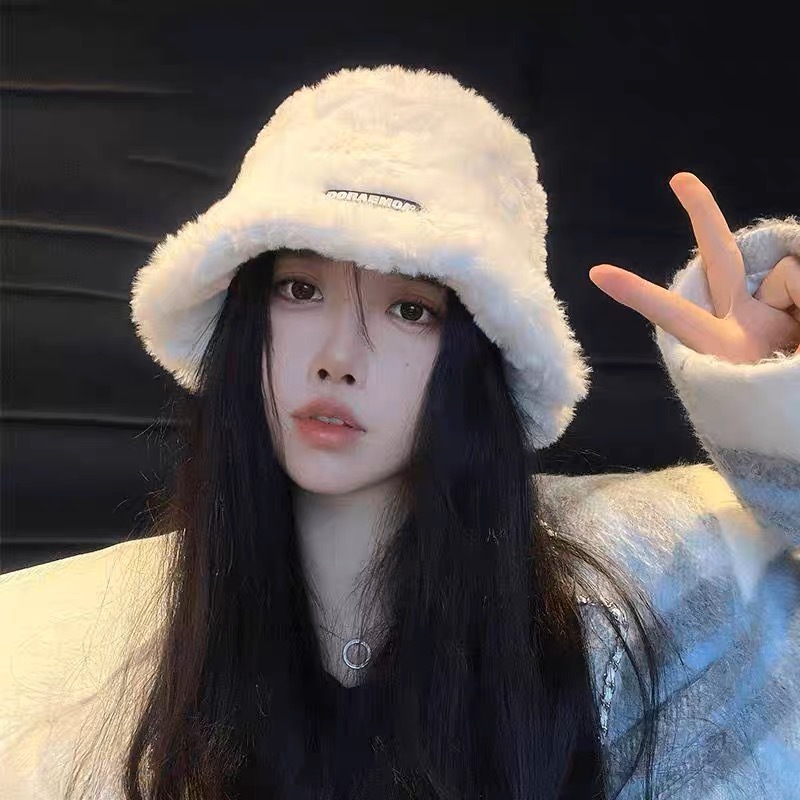 纯色时尚渔夫帽子女秋冬日系百搭显脸小加厚保暖毛绒盆帽女冬季