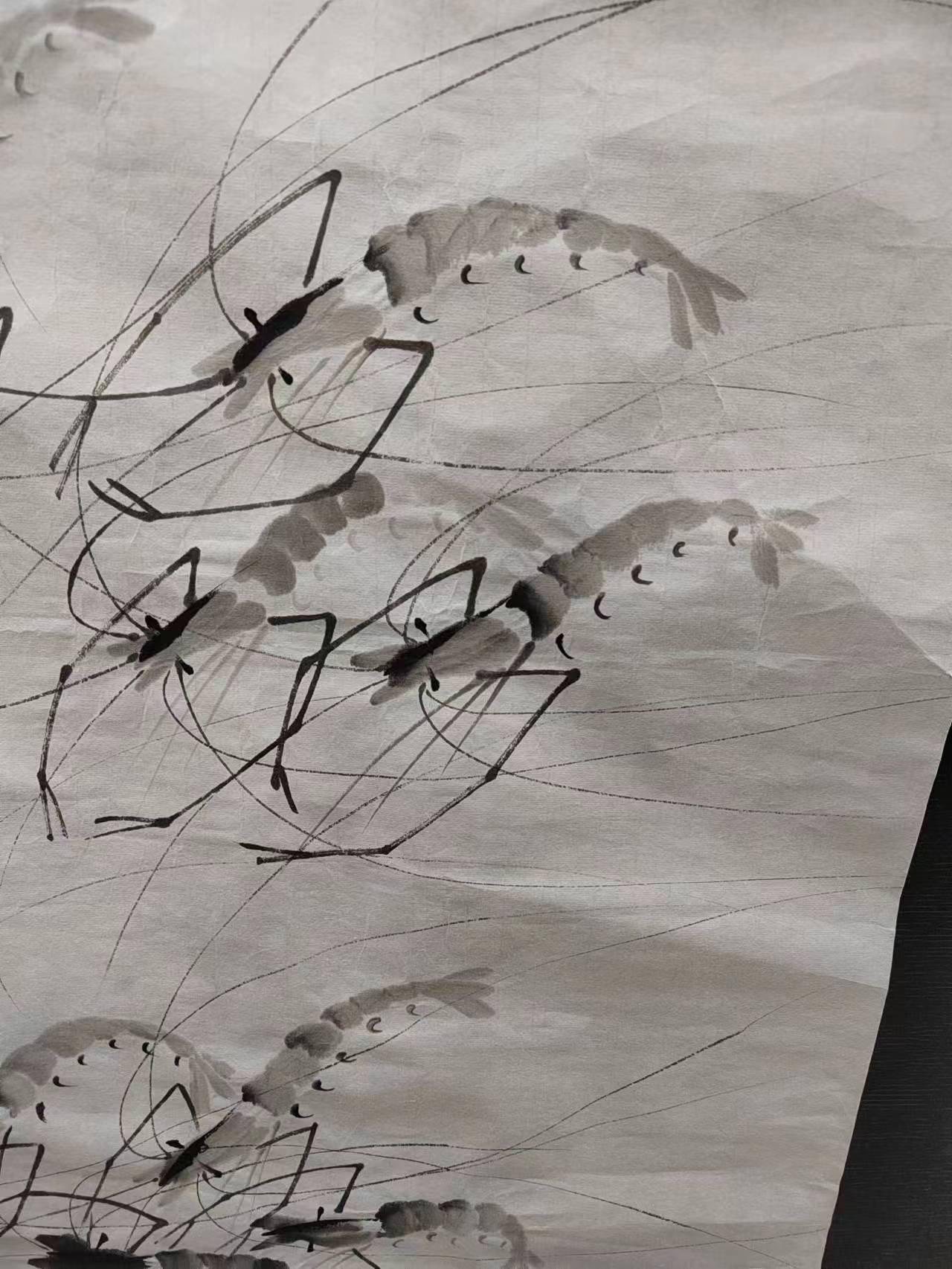 福慧书画院手绘作品落款齐白石-墨虾图名人字画送礼装饰