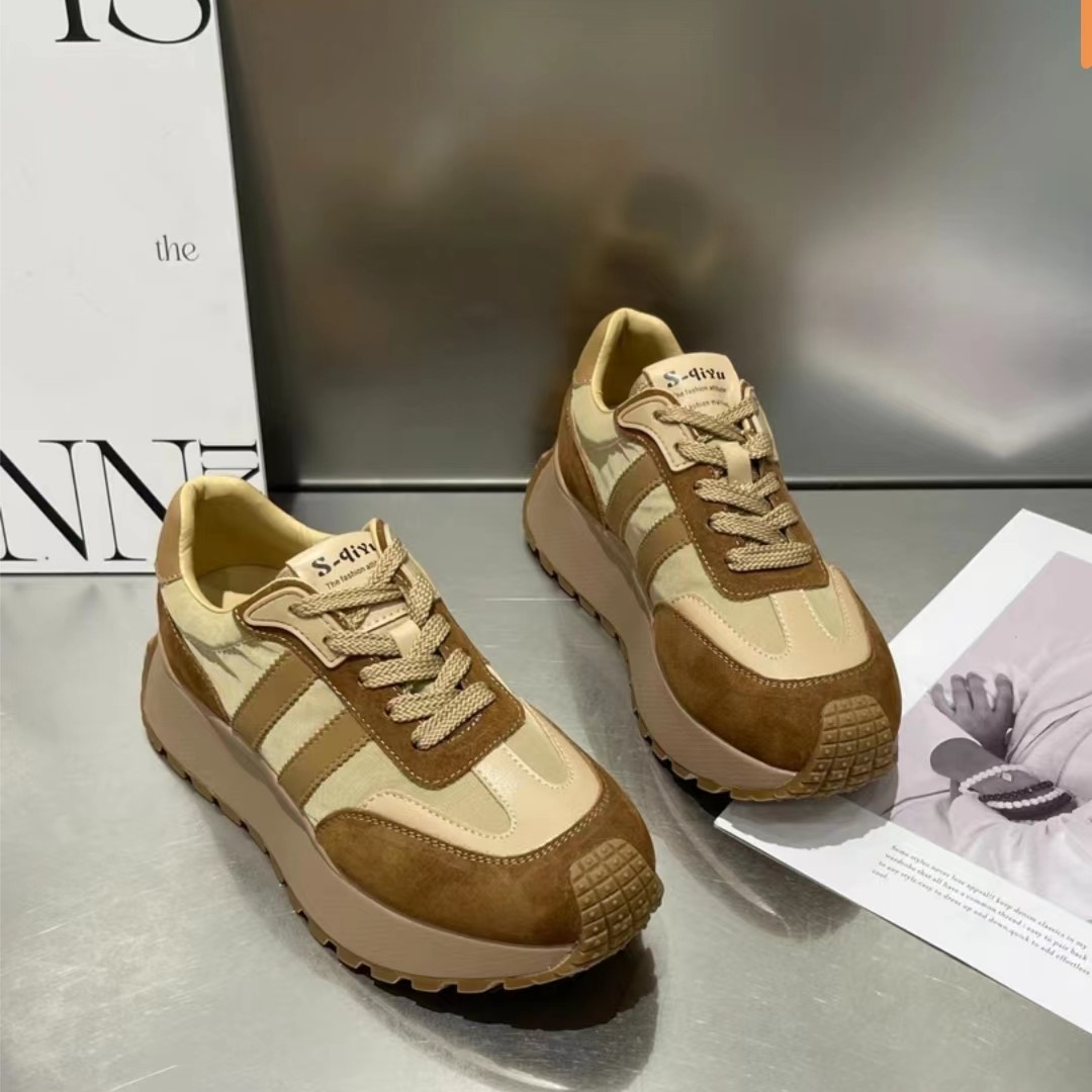 （甘姐专属）跟高6CM 秋季时尚新款拼色百搭厚底系带阿甘鞋女鞋