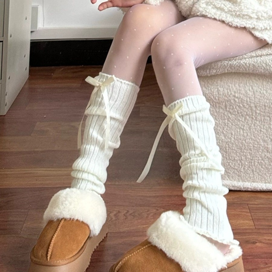 2025春夏日系jk丝带蝴蝶结条纹袜套粗腿堆堆袜学院风中筒袜子腿袜