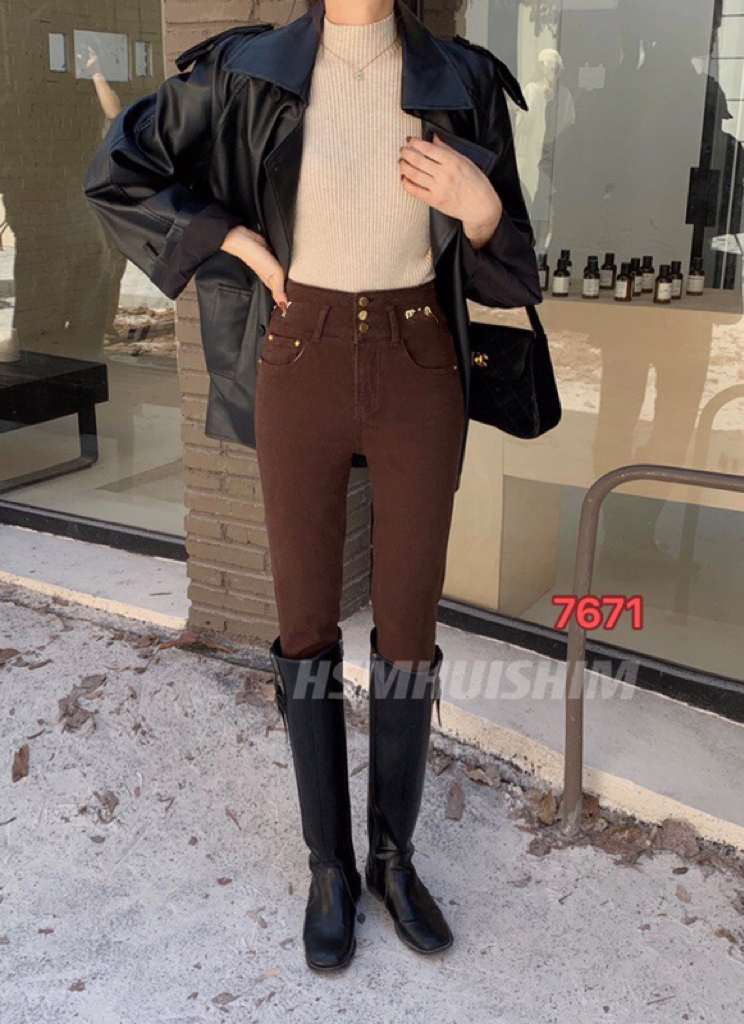 7671意凡时尚百搭加绒高腰铅笔牛仔裤