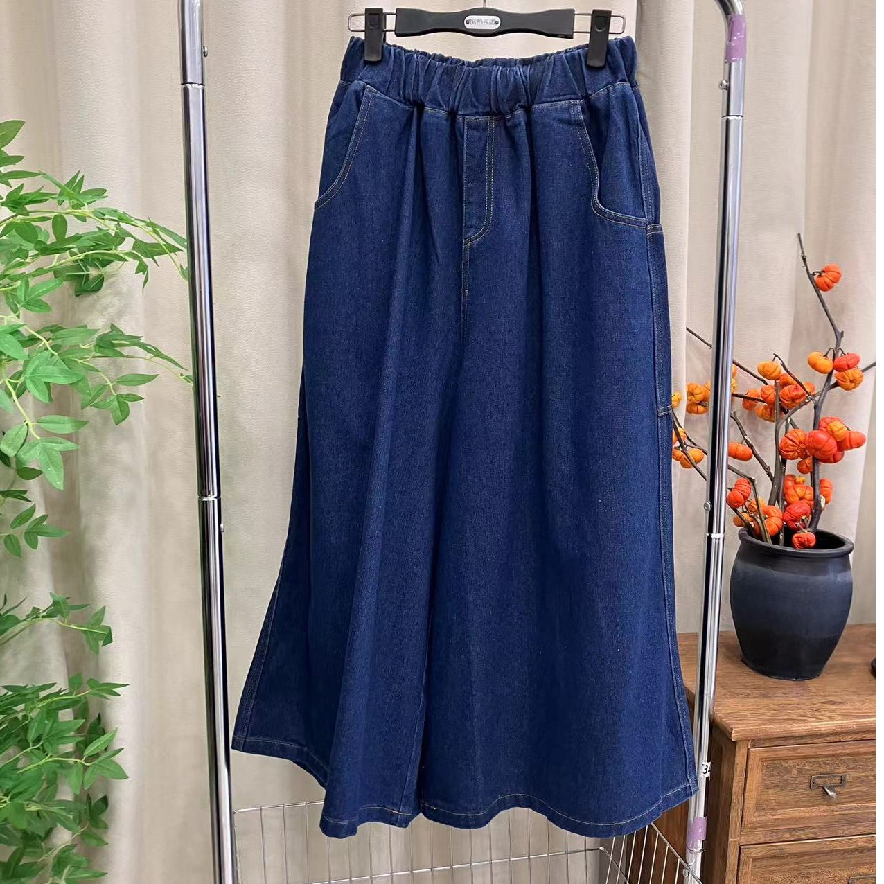 晶范家【简约松紧腰牛仔裙裤】